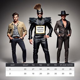 A captivating scene featuring three distinct men, each personifying a luxury fragrance