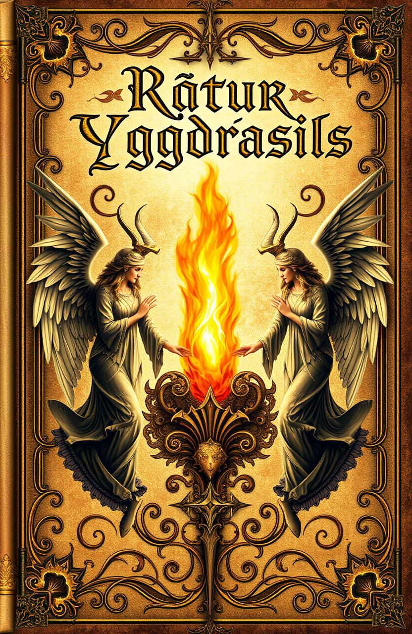 An ancient fantasy book cover, beautifully ornate and intricate