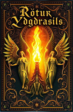 An ancient fantasy book cover, beautifully ornate and intricate