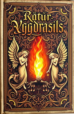 An ancient fantasy book cover, beautifully ornate and intricate