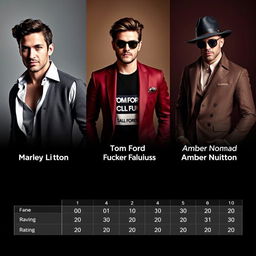 A sophisticated image featuring three distinct men, each representing a different luxury fragrance