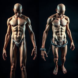 A powerful visual metaphor illustrating the physical damage of addiction, featuring contrasting imagery of a healthy human body and a body showing signs of deterioration due to addiction