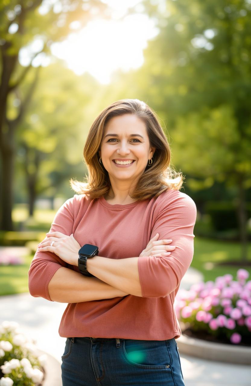 A strong and confident mother, standing proudly with her arms crossed, exuding strength and resilience
