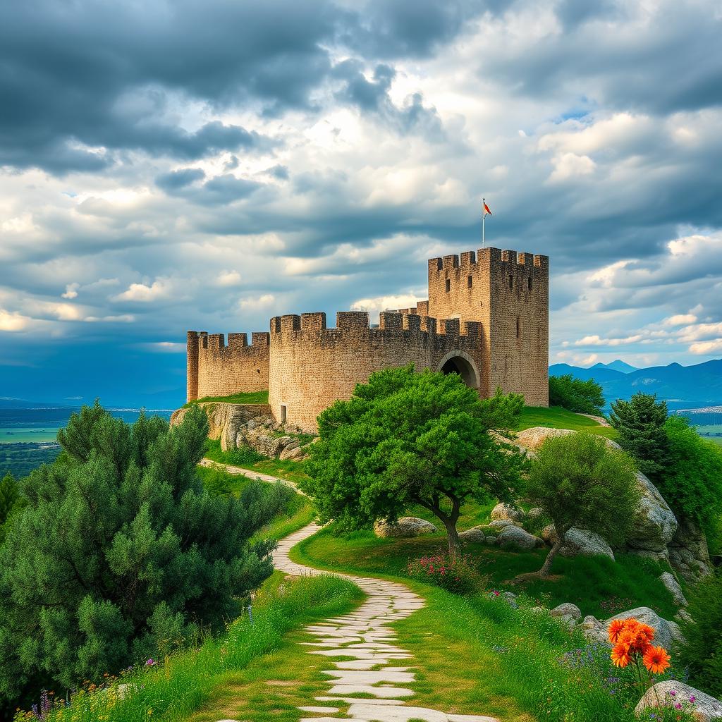 A stunning view of Sis Castle, also known as Kilikya, showcasing its ancient stone architecture against a dramatic sky
