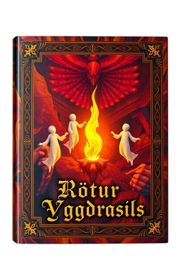 An ancient fantasy book cover, richly ornamented with vivid colors in the background
