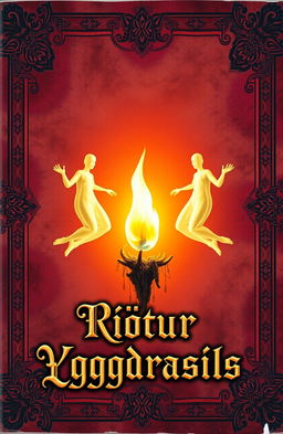 An ancient fantasy book cover, richly ornamented with vivid colors in the background