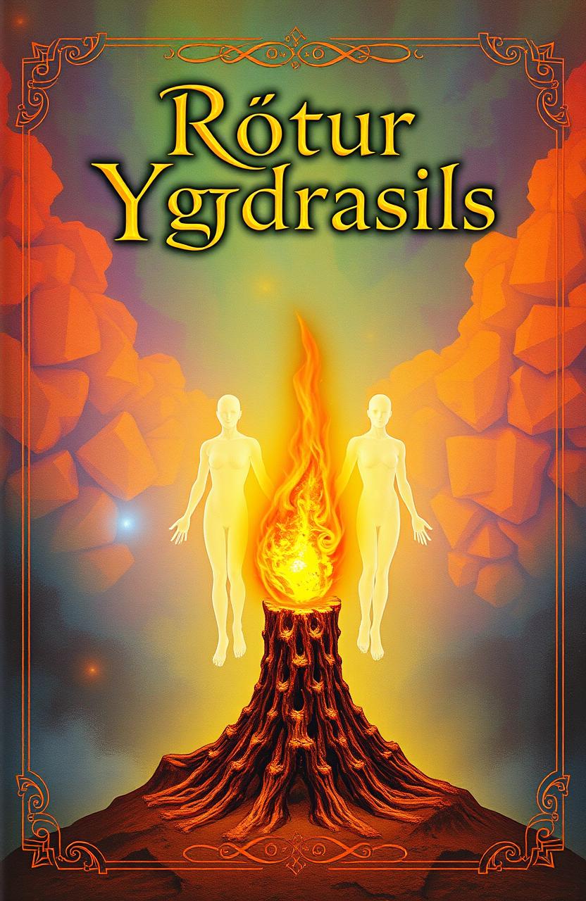 An ancient fantasy book cover featuring vibrant colors in the background