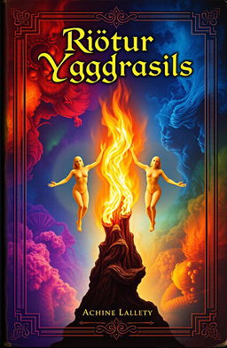 An ancient fantasy book cover featuring vibrant colors in the background