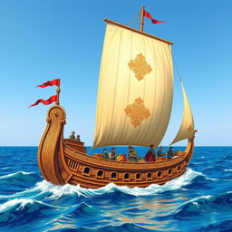 A detailed illustration of a Mamluk ship from the medieval period, showcasing its unique design and craftsmanship