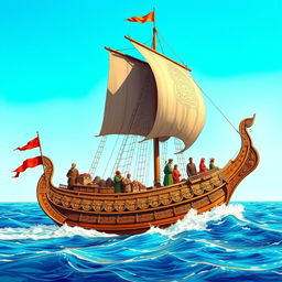 A detailed illustration of a Mamluk ship from the medieval period, showcasing its unique design and craftsmanship