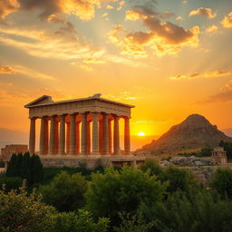 A stunning and artistic depiction of Persepolis and Pasargadae, bathed in golden honey tones