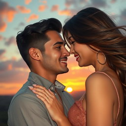 A dreamy romantic gaze between two lovers, capturing a moment of deep emotional connection