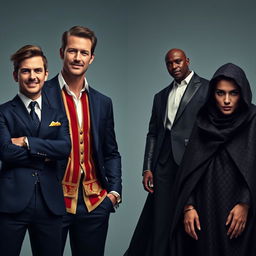 A captivating portrayal of four human representations, each embodying the unique characteristics of their respective luxury perfumes