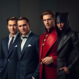 A captivating portrayal of four human representations, each embodying the unique characteristics of their respective luxury perfumes