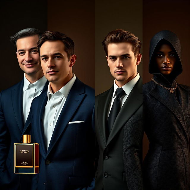 A captivating portrayal of four human representations, each embodying the unique characteristics of their respective luxury perfumes