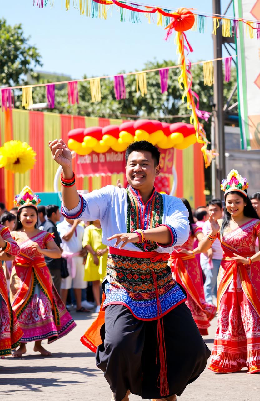 A vibrant festival scene depicting the "Wow, Wow Sayaw" celebration