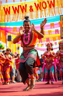 A vibrant festival scene depicting the "Wow, Wow Sayaw" celebration