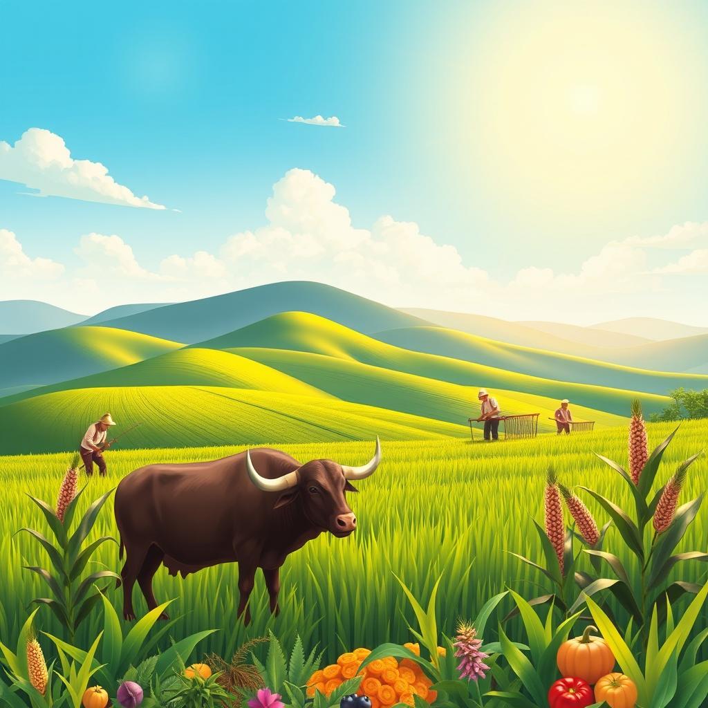 A vibrant illustration capturing the essence of farming culture in the Philippines