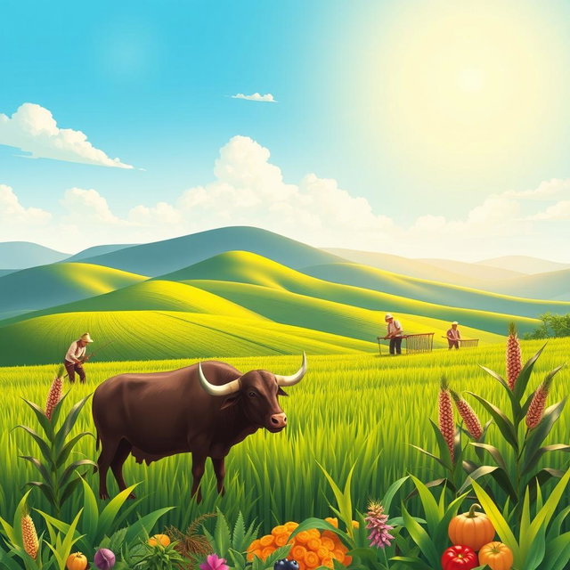 A vibrant illustration capturing the essence of farming culture in the Philippines