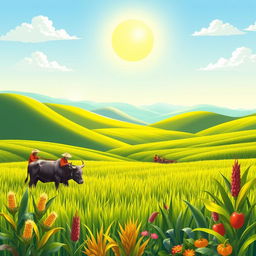 A vibrant illustration capturing the essence of farming culture in the Philippines