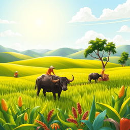 A vibrant illustration capturing the essence of farming culture in the Philippines
