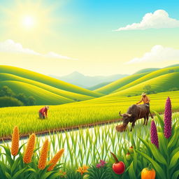 A vibrant illustration capturing the essence of farming culture in the Philippines