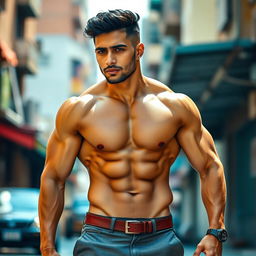 A muscular Bangladeshi man with well-defined abs and a confident pose