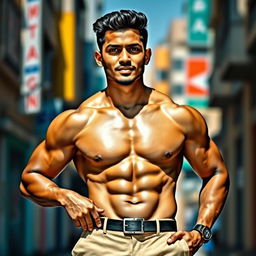 A muscular Bangladeshi man with well-defined abs and a confident pose