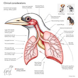 An intricate illustration of a bird's respiratory system, showcasing detailed anatomy inspired by canines' respiratory features