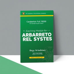 A professional A4 module cover for 'Teaching Module for Carburetor Fuel Systems', featuring vibrant automotive shades of green and yellow