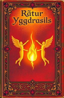 An ancient fantasy book cover, ornately decorated with vibrant colors