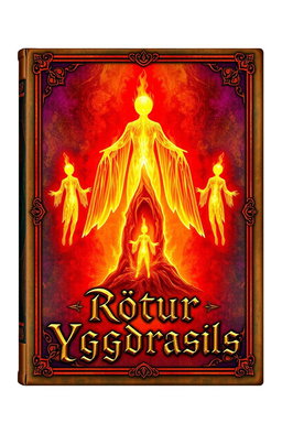 An ancient fantasy book cover, richly adorned with vibrant colors, featuring a central flame with three floating figures shaped like faceless humans made of light