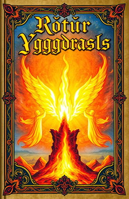 An ancient fantasy book cover beautifully ornamented with vibrant colors