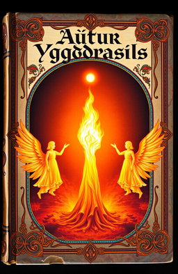 An ancient fantasy book cover beautifully ornamented with vibrant colors
