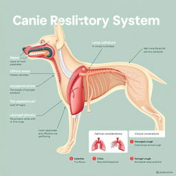 An ultra-detailed anatomical diagram of the canine respiratory system