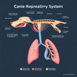 An ultra-detailed anatomical diagram of the canine respiratory system
