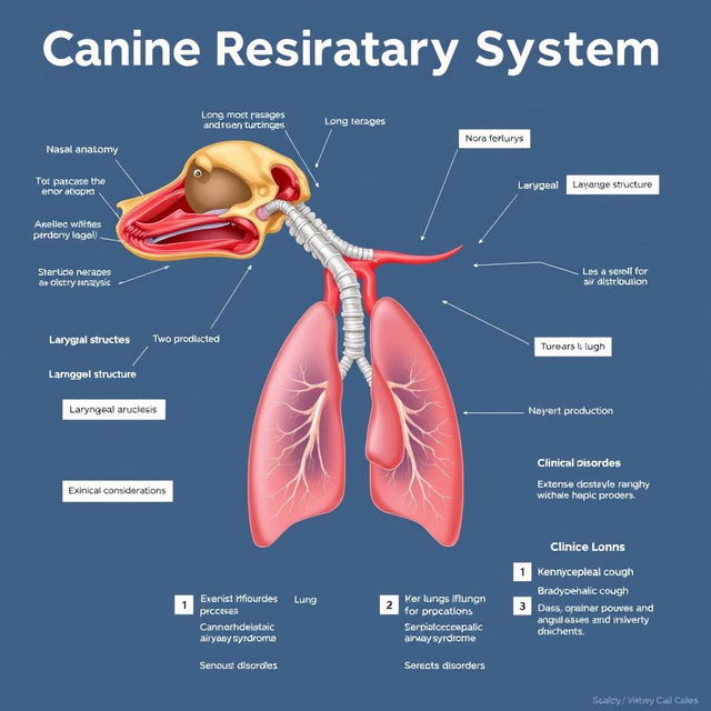 An ultra-detailed anatomical diagram of the canine respiratory system
