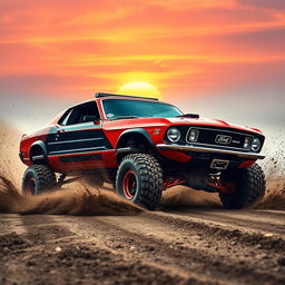 A powerful Ford Mustang off-road rally car, featuring a rugged design suitable for rough terrains