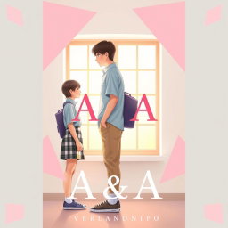 A romantic book cover design titled 'A & A' by VerlandiP0, featuring a light and enchanting theme that showcases two teenagers in a school setting