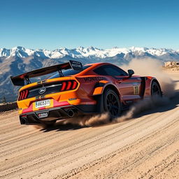 The iconic Ford Mustang Hoonicorn, a powerful modified muscle car, racing up the challenging slopes of Pikes Peak