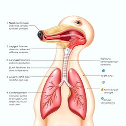 A detailed anatomical illustration of the respiratory system of dogs, featuring: 1