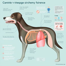 An educational and detailed illustration of the canine respiratory system, specifically highlighting the anatomy of dogs