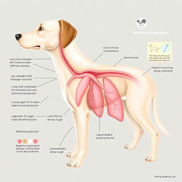 An educational and detailed illustration of the canine respiratory system, specifically highlighting the anatomy of dogs