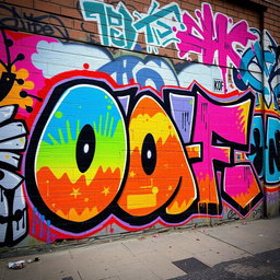 A vibrant street art graffiti mural featuring the word 'OF' in large, bold letters