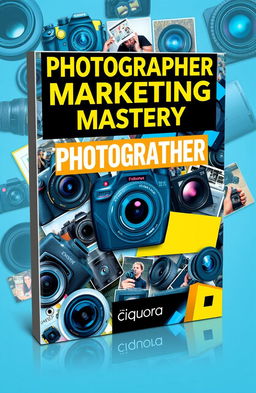 An eye-catching e-book cover design for 'Photographer Marketing Mastery' by Cliqora, featuring a vibrant and engaging layout