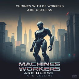 An intriguing movie poster for a dystopian film titled 'Machines Without Workers Are Useless'