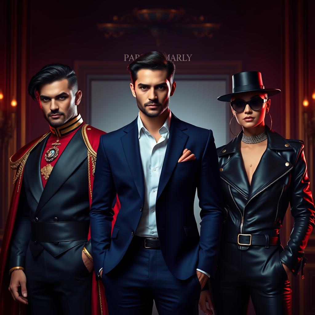 A striking representation of three human figures, each personifying a distinct luxury perfume