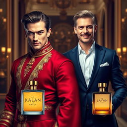 A dynamic visual representation of two human figures, each personifying the distinctive qualities of their respective luxury perfumes