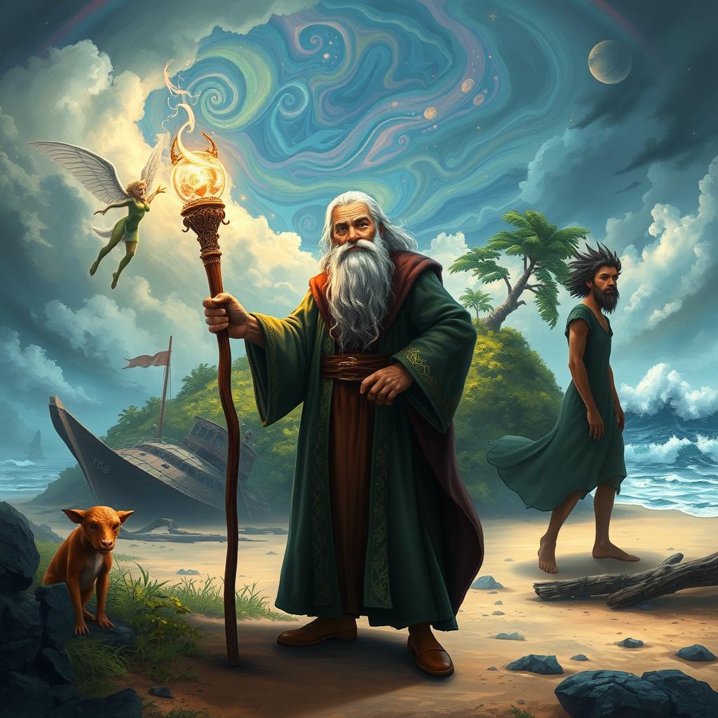 A whimsical, enchanting scene inspired by 'The Tempest' by William Shakespeare