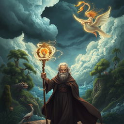 A captivating illustration inspired by Shakespeare's "The Tempest," showcasing an enchanted island setting